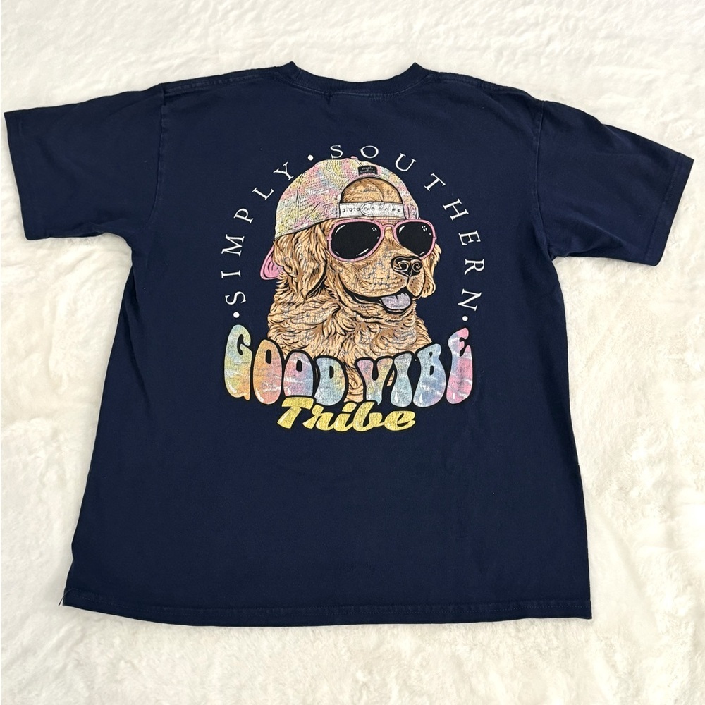 Simply Southern ‘Good Vibe Tribe’ Puppy Dog Short Sleeve T-Shirt- Youth Medium